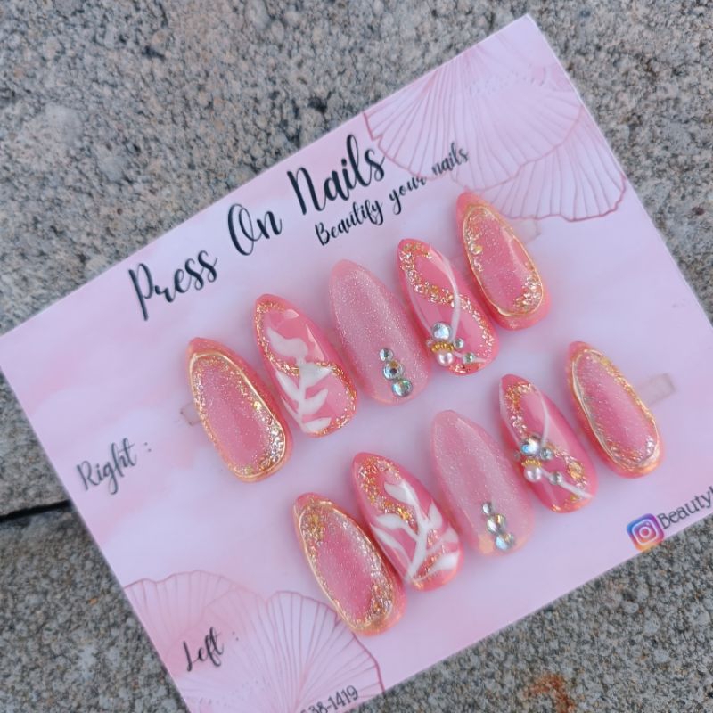Press On Nails Pink Wedding & Graduation