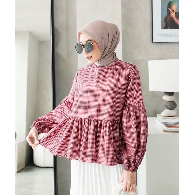 gingham blouse red preloved by vanilla hijab