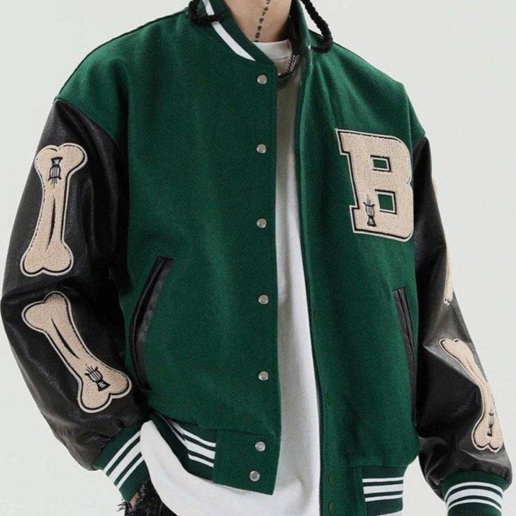 Mufaza Bones Varsity Jacket premium masker sapi