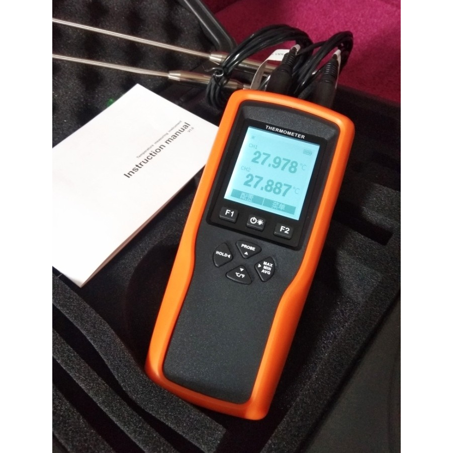 Two Channel PT 1000 Thermometer Data Recorder Plus 2 Probe YET-720L