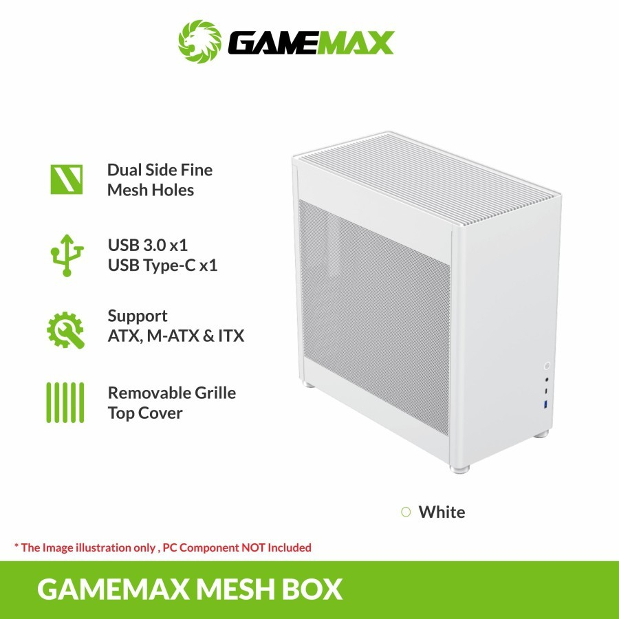 Casing PC Gaming Gamemax Mesh Box Pro White ATX