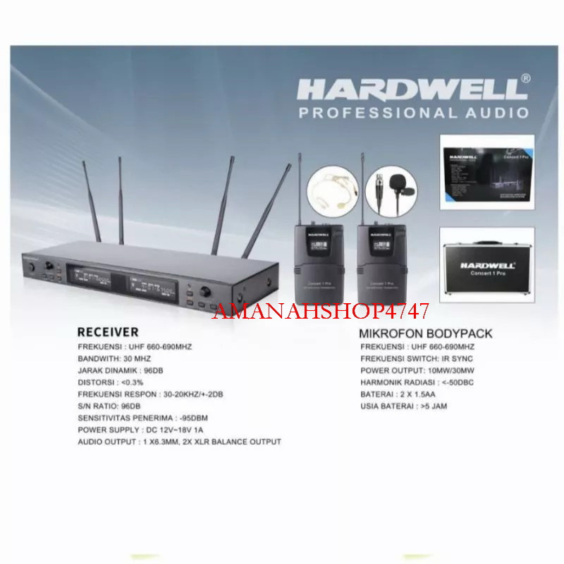 mic wireless hardwell concert 1 pro 2mic clipon 2mic headset original