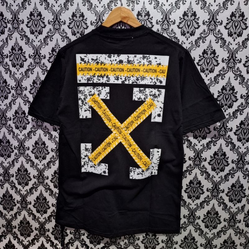 KAOS OFFWHITE CAUTION HITAM