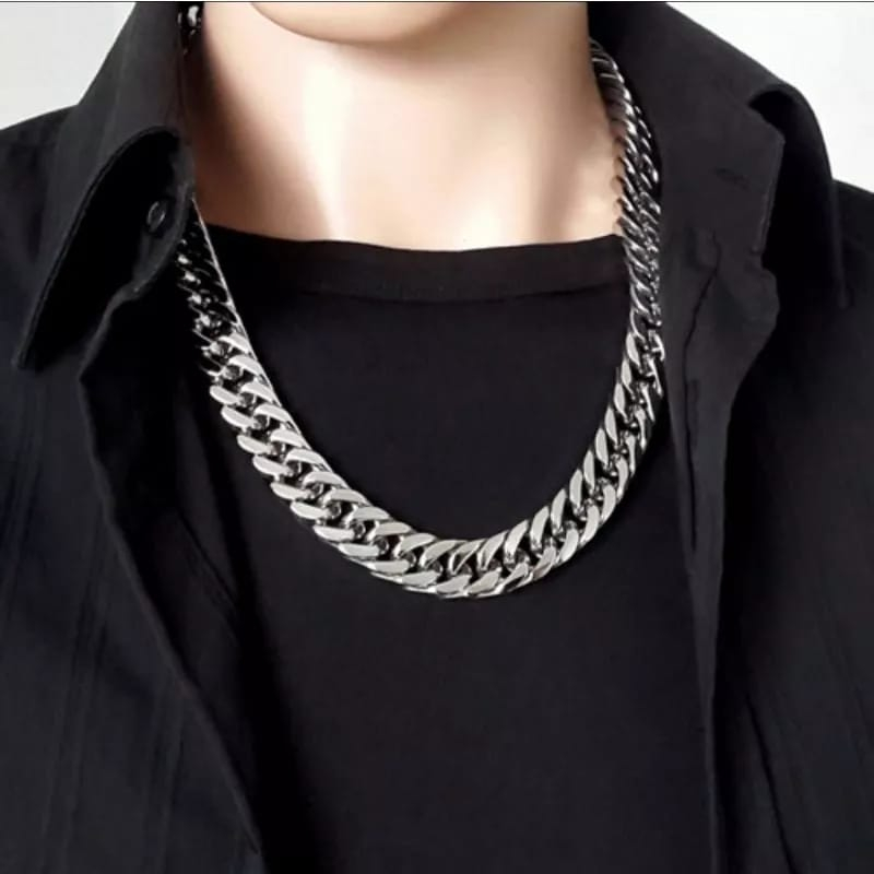 KALUNG RANTAI TITANIUM PRIA SILVER MODEL DOUBLE