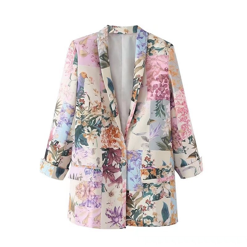 white flowery blazer