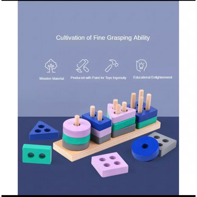 [BS] Mainan geometri balok, Stacker Stacking Sorting Block Shapes