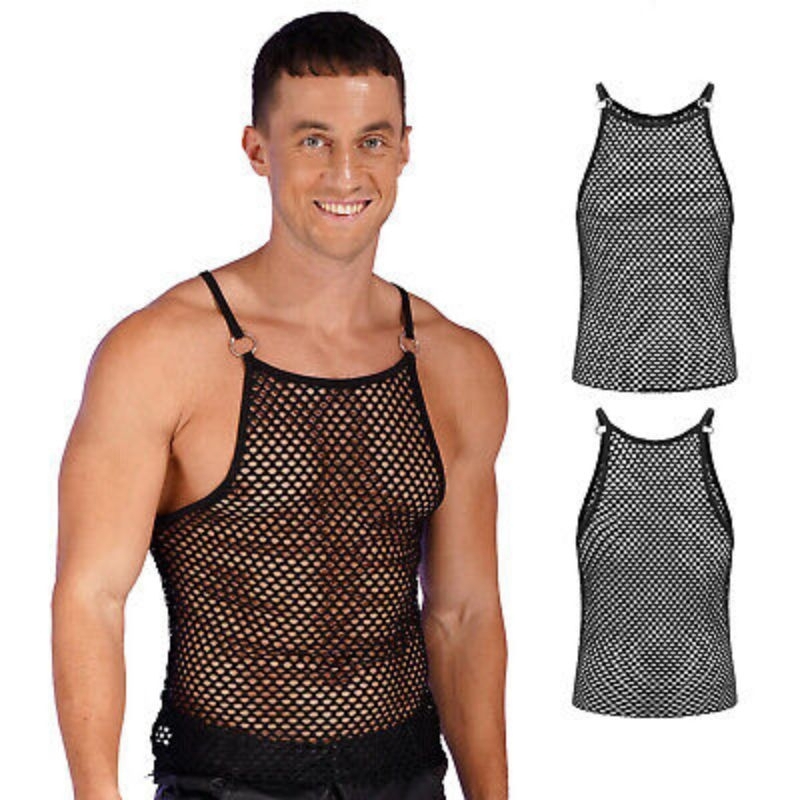 Men Singlet Sexy Mesh