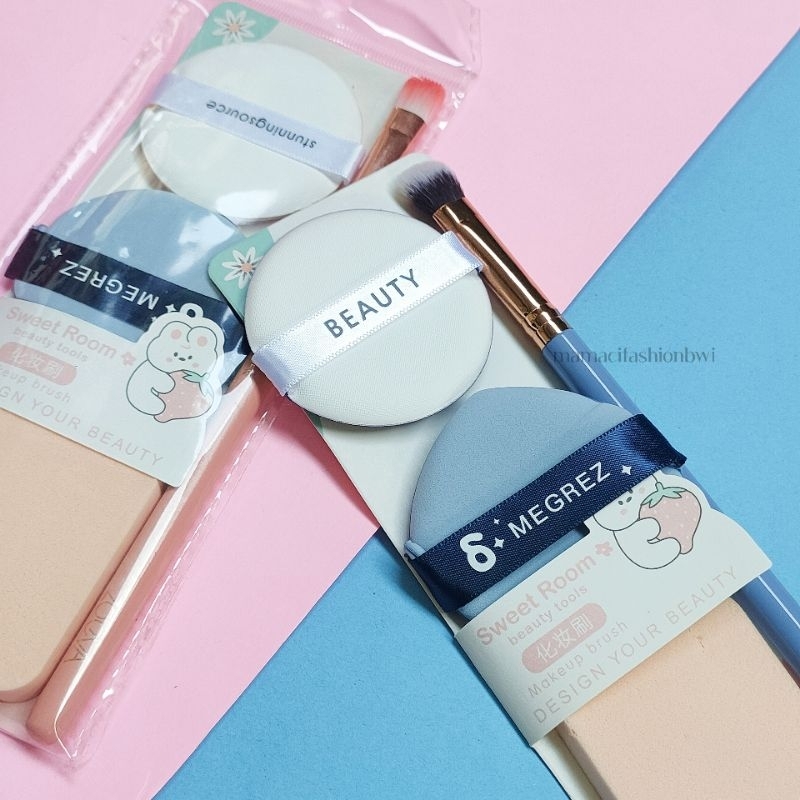 Sponge/Puff Bedak + Brush set Beauty Tools