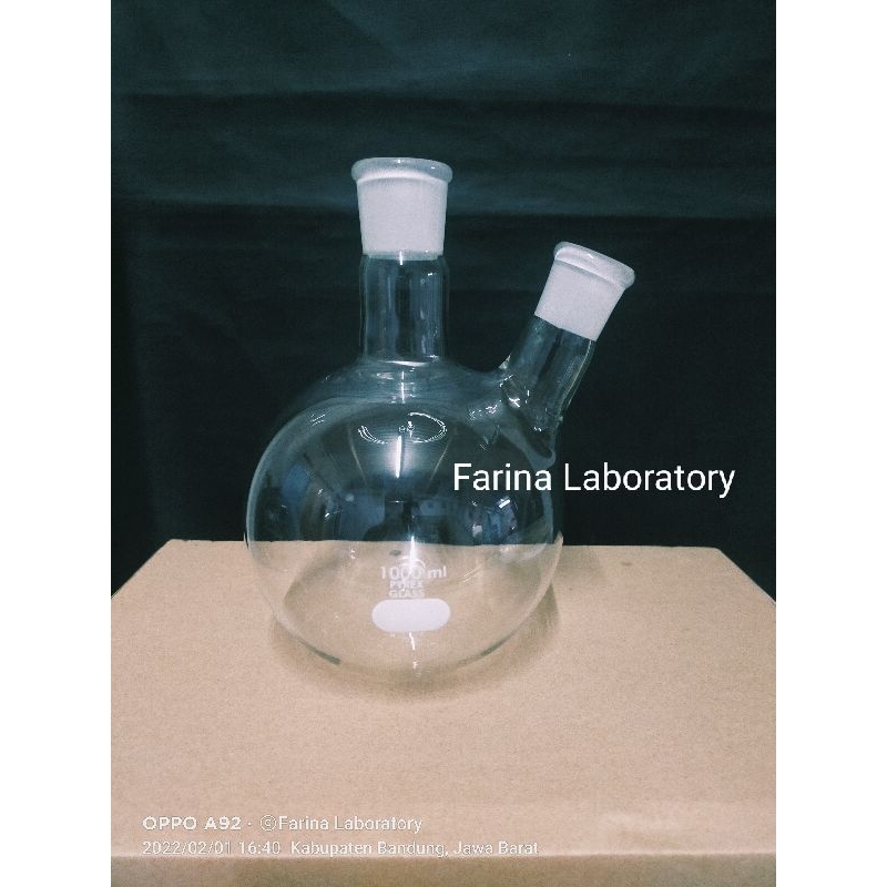 Boiling Flask-Labu Didih 1000ml 2 Neck, Flat Bottom Pyrex Class A
