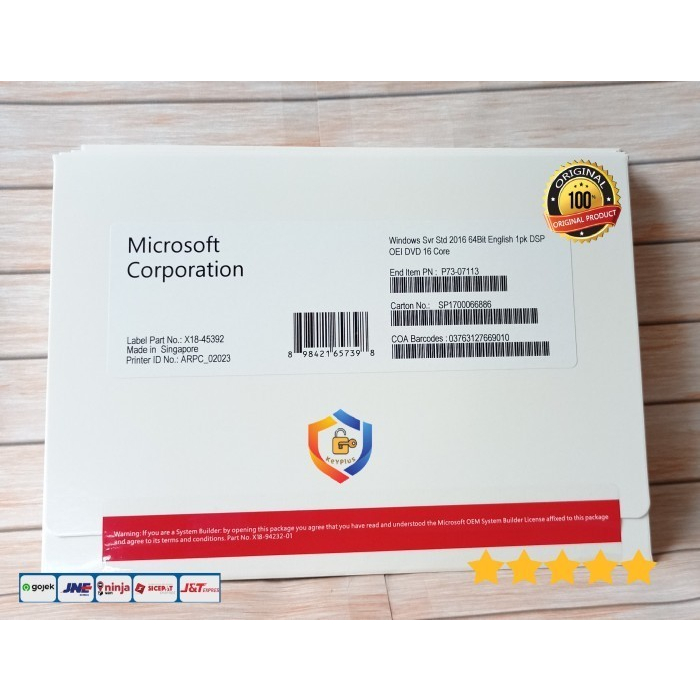 Windoww Server 2019 Standard Original 24 Core 5 Cal Fullpack/Box