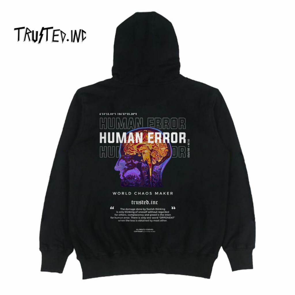 Sweater Hoodie Hitam Pullover Pria dan wanita Original Trusted Basic Human Error