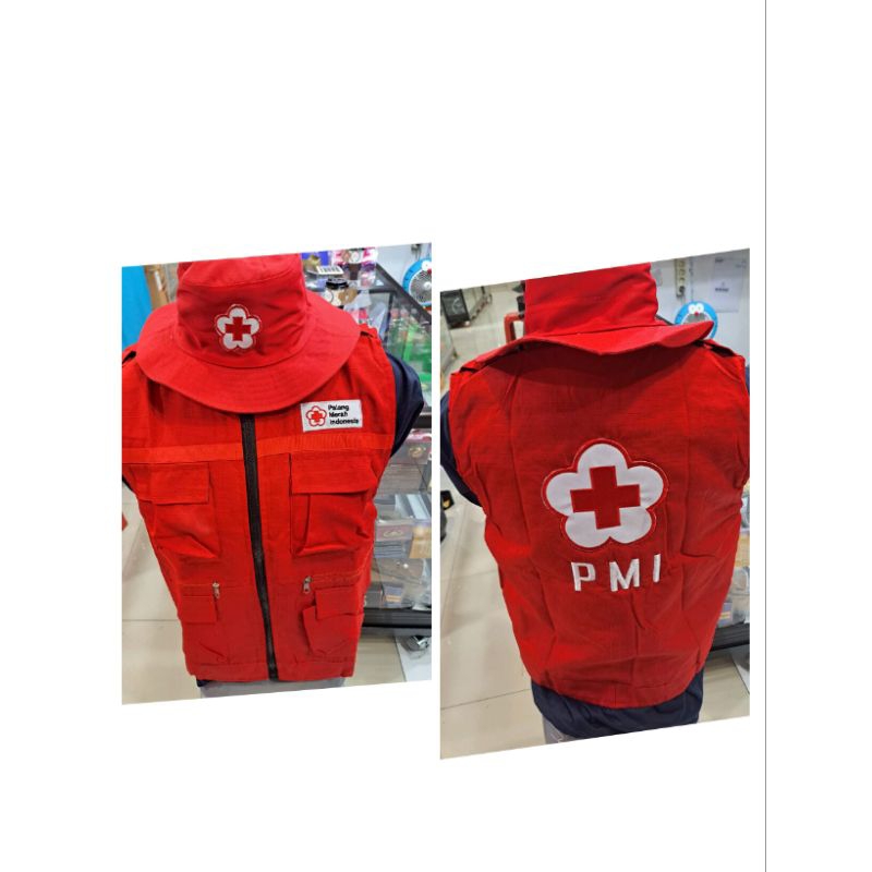 rompi merah PMI plus topi