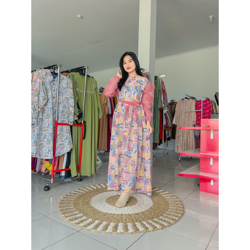 gamis crinkle organza murah