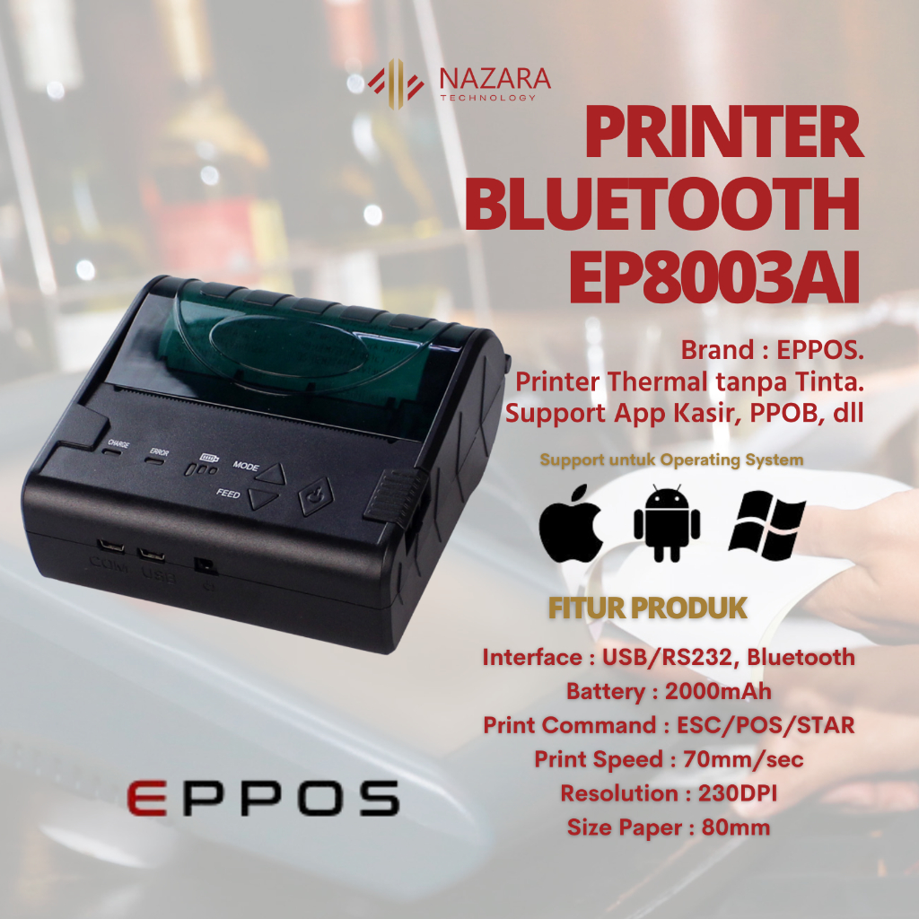 Mobile Printer Bluetooth Portable 80mm EPPOS EP8003AI