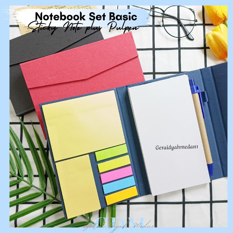 Notebook Set Sticky Note Plus Pulpen Basic 3 Warna