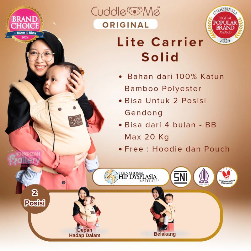CUDDLEME Lite Carrier Solid Gendongan Bayi Ergonomis M Shape