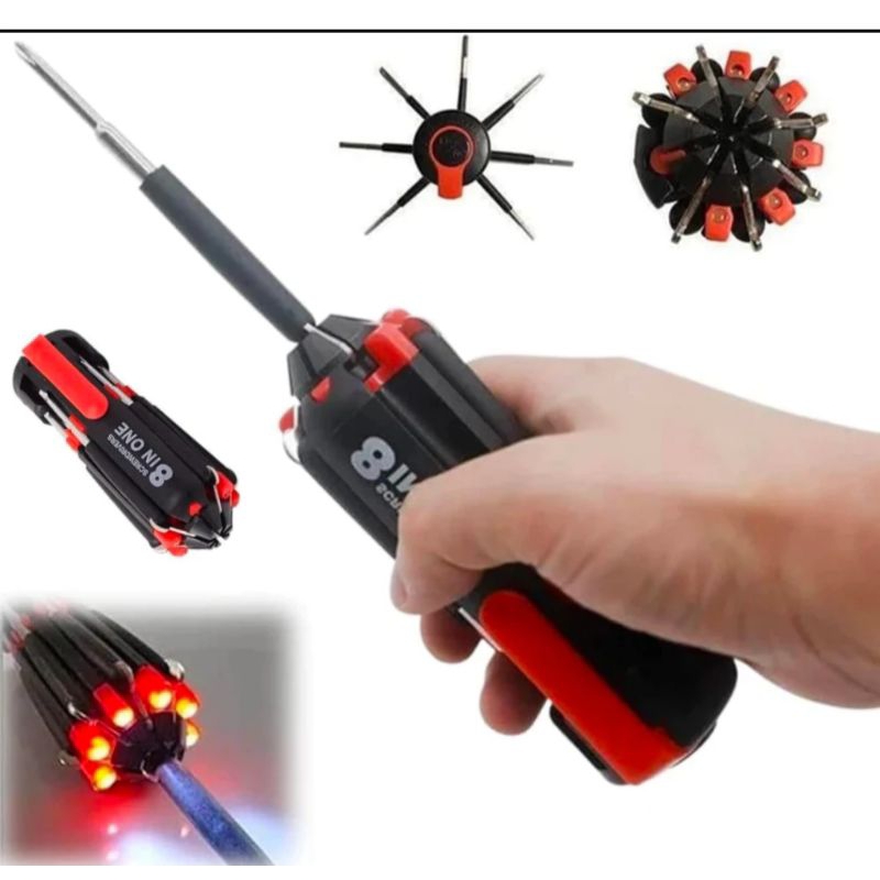 obeng set+lampu LED 8inc