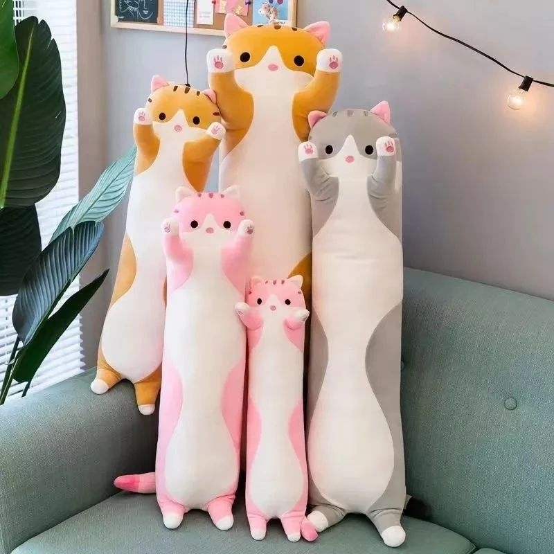 Boneka Guling Karakter Kucing Huggable Mainan Boneka Guling Kucing Lucu