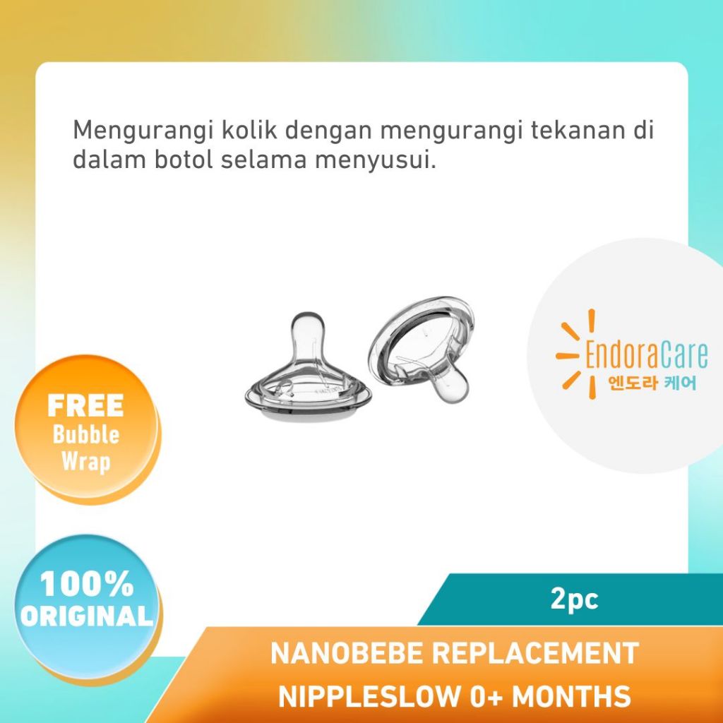 NANOBEBE REPLACEMENT NIPPLESLOW 0+ MONTHS (2PCS)