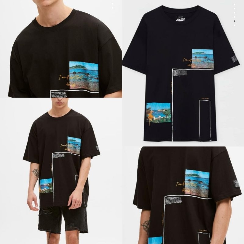 PULL and bear Printed Black vibes T-Shirt