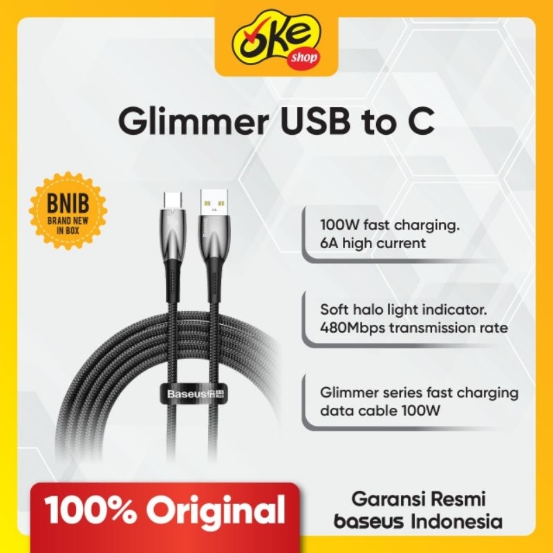 Original Baseus - Glimmer USB to C Cable Data 100W - Black