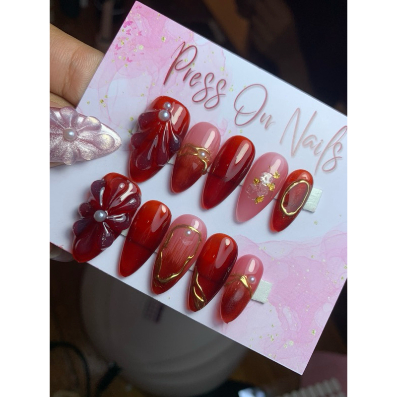 press On nails red marron new
