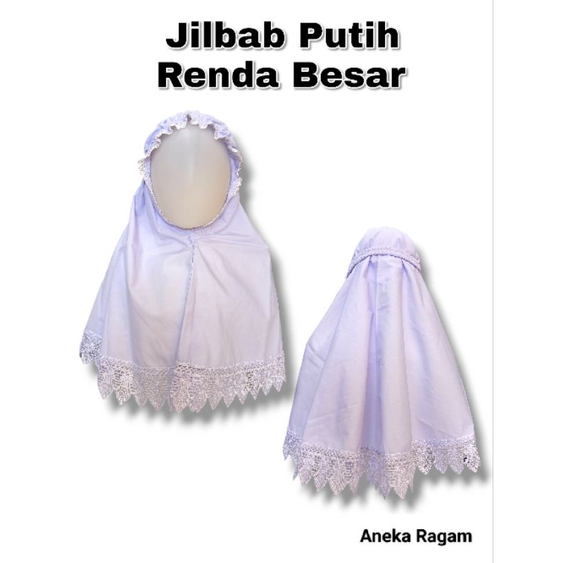 Jilbab putih renda besar