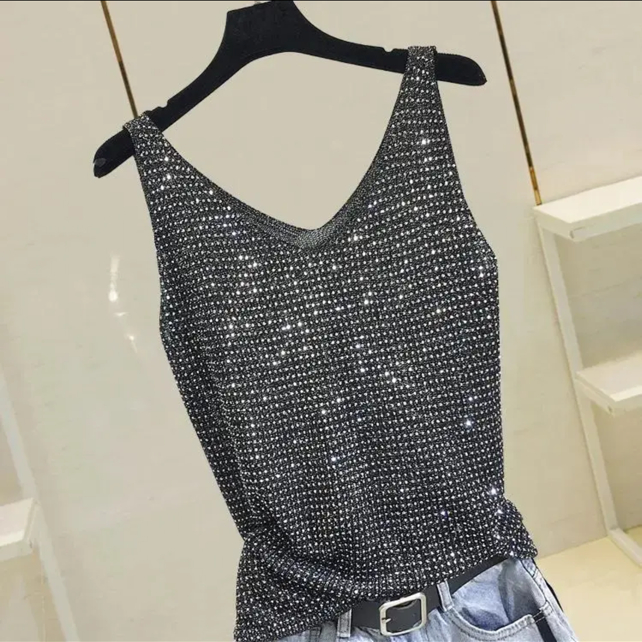 Black Rhinestone Tank Top