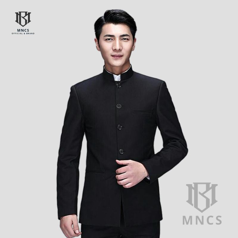 MNCS Jasko Mandarin Basic Plain Black Bahan Wol Slim Fit