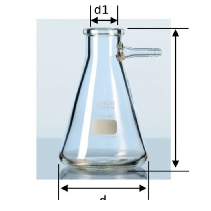 FILTERING FLASK 500mL. Erlenmeyer Shape. Borosilicate Glass. DURAN