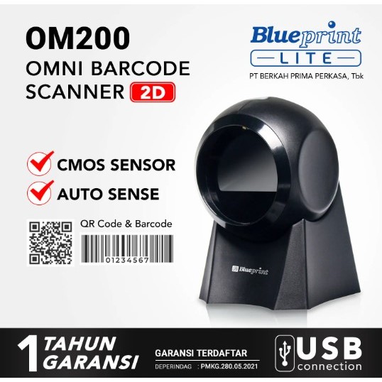 Omni Barcode Scanner OM200 BLUEPRINT 2D Auto Scan, QR code & Barcode