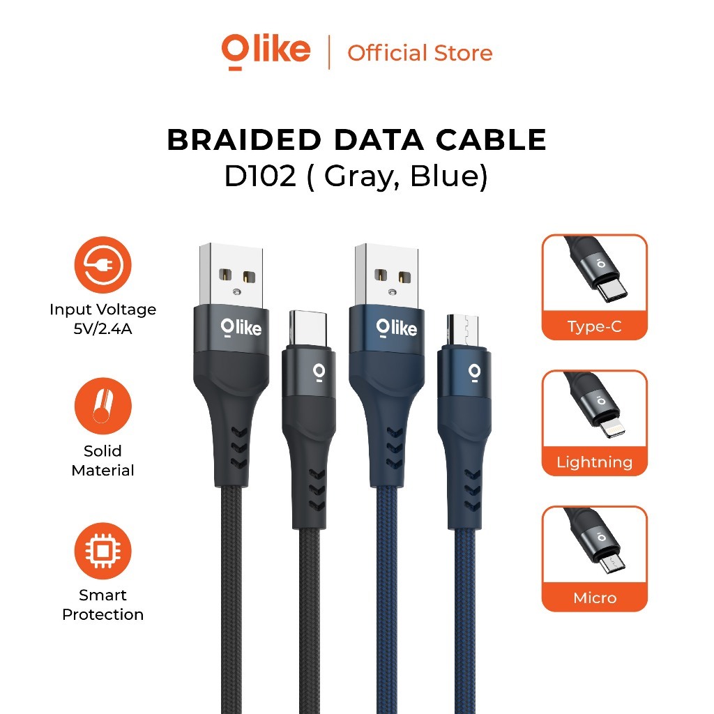OLIKE Kabel Data Fast Charging D102 Type-C Lightning Micro USB 5V 2.4A