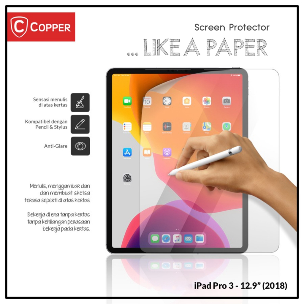 Ipad Pro 3 / 12,9" (2018) - COPPER Screen Protector Feels Like a Paper