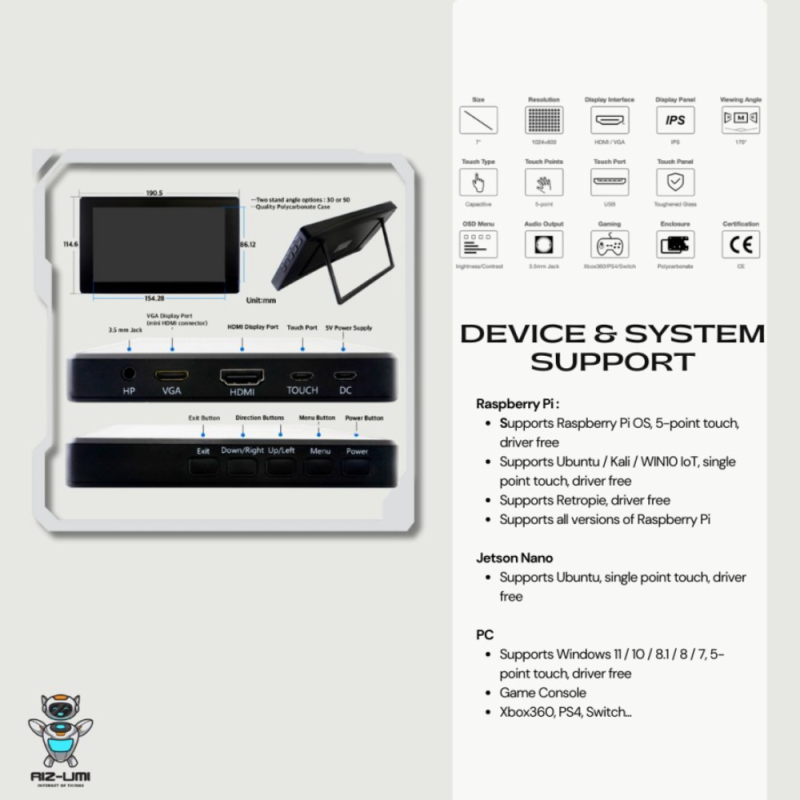 LCD Touch Screen 7 Inch with case for Raspberry Pi Berkualitas