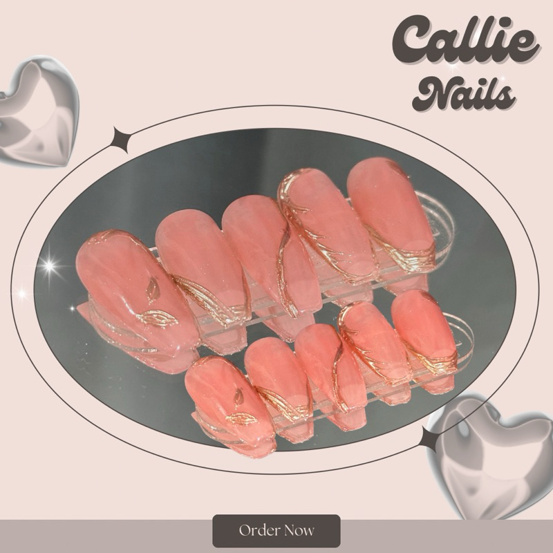 PINK RUSTIC CUSTOM HANDMADE PRESS ON NAILS