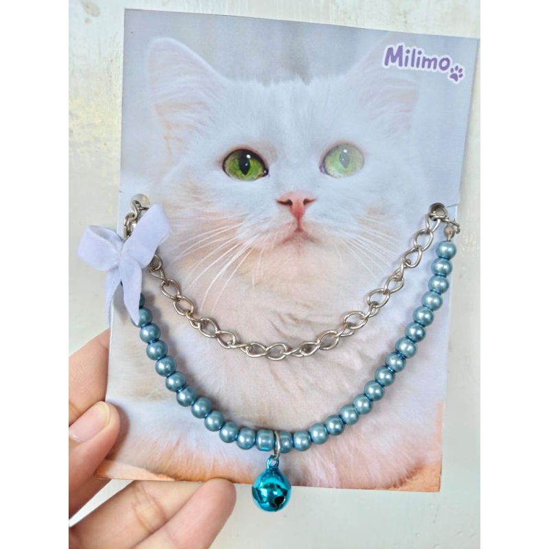 Kalung kucing mutiara double layer L14mm