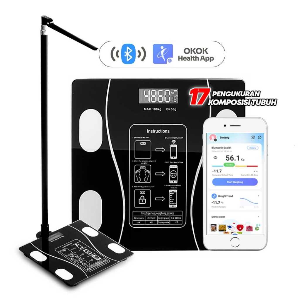 Timbangan Digital Berat Badan Smart Scale Bluetooth Apps Android iOS