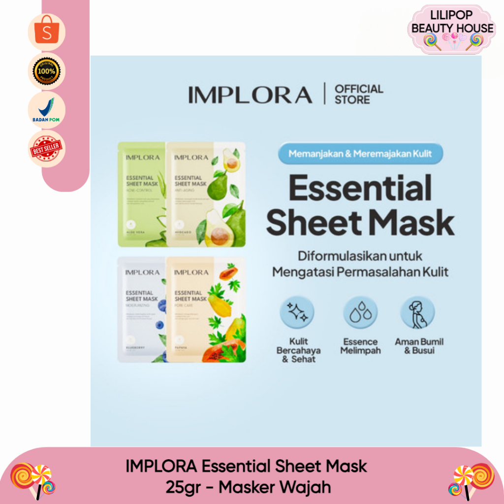 IMPLORA Essential Sheet Mask 25gr - Masker Wajah