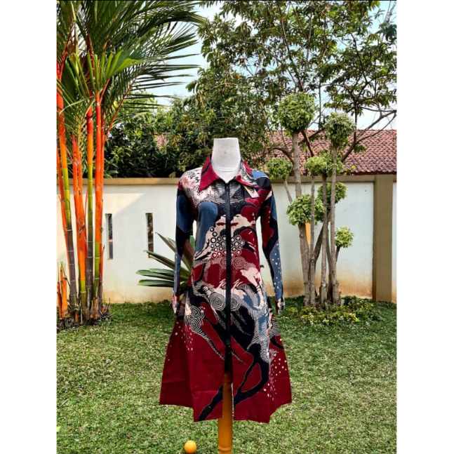 tunik batik resleting depan