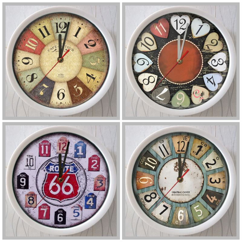 Jam dinding kaca motif vintage