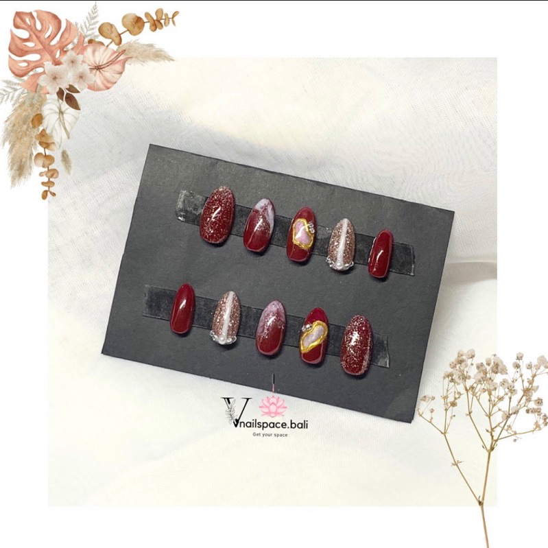 Press On Nails Maroon Wedding Nails