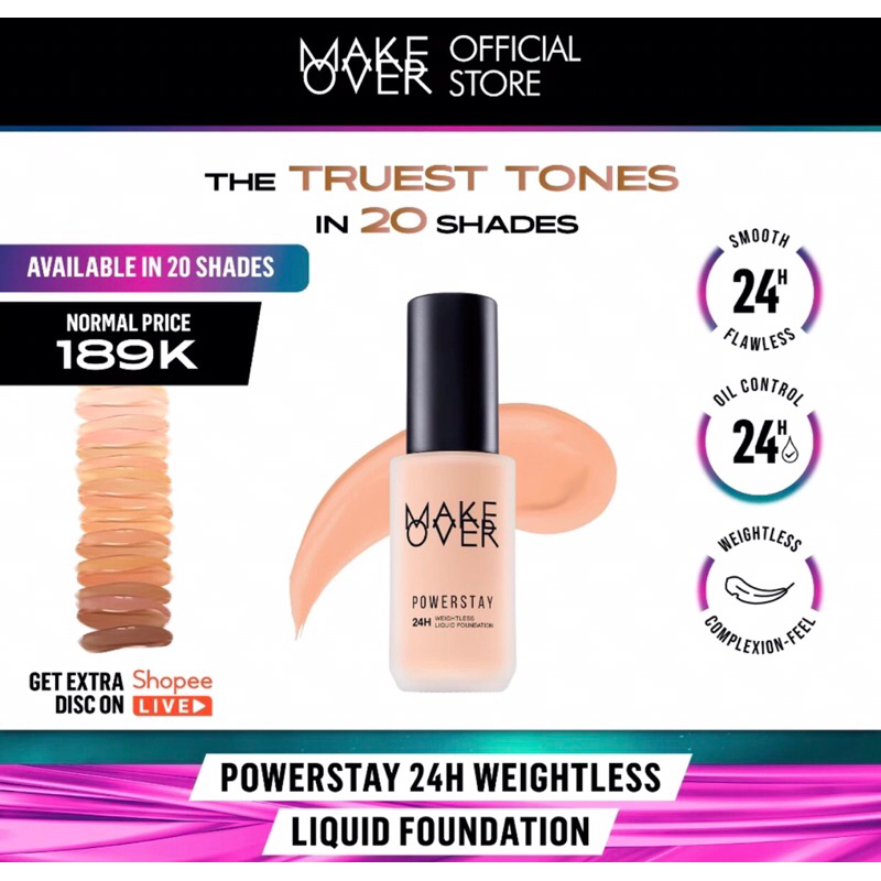 MAKE OVER POWERSTAY Liquid Foundation - High Coverage Flawless