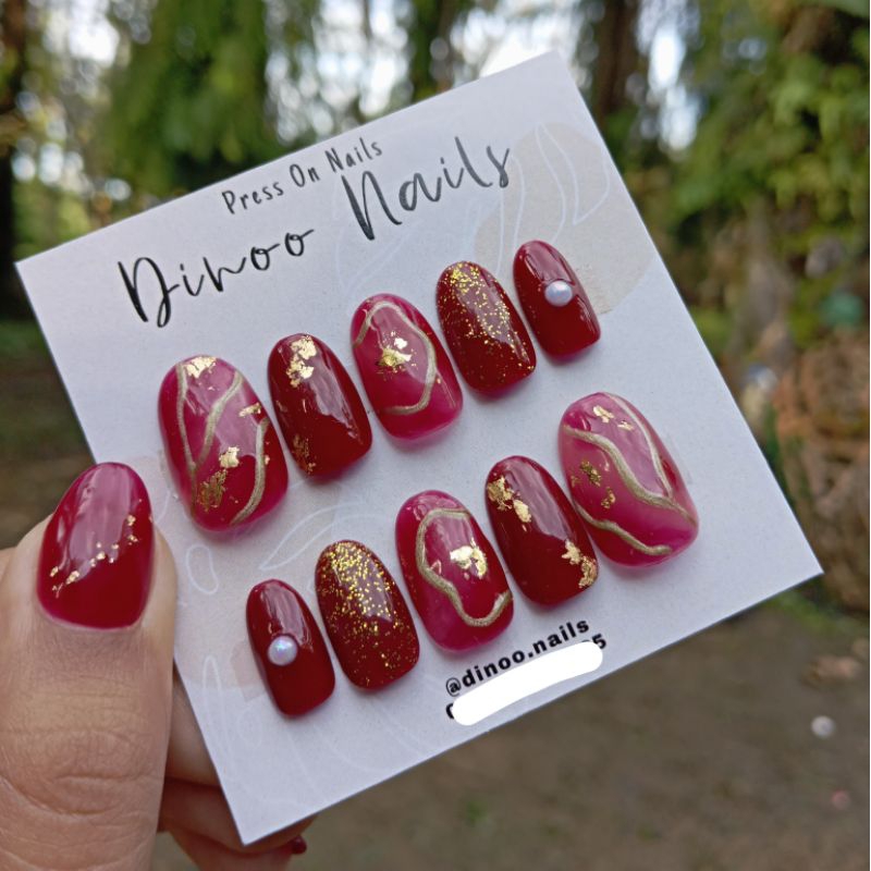 [DINOO.ID] PRESS ON NAILS maroon