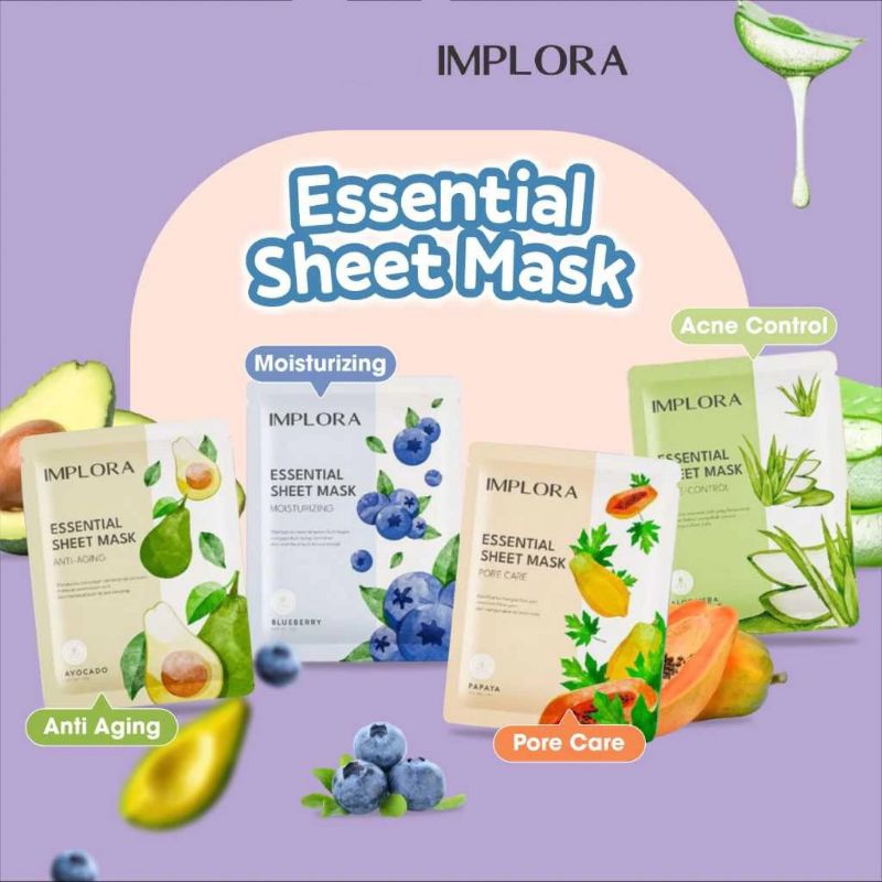 IMPLORA Essential Sheet Mask 25g / Masker Wajah