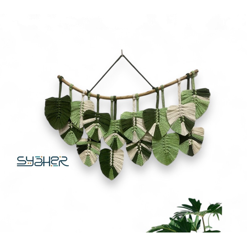Macrame daun hanging wall hiasan dinding