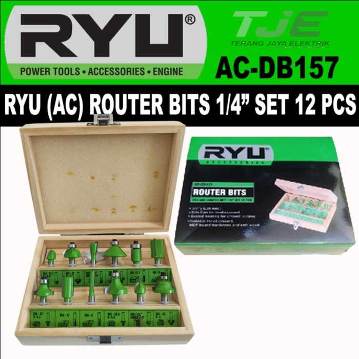 RYU ROUTER BITS 1/4" SET 12 PCS AC-DB157
