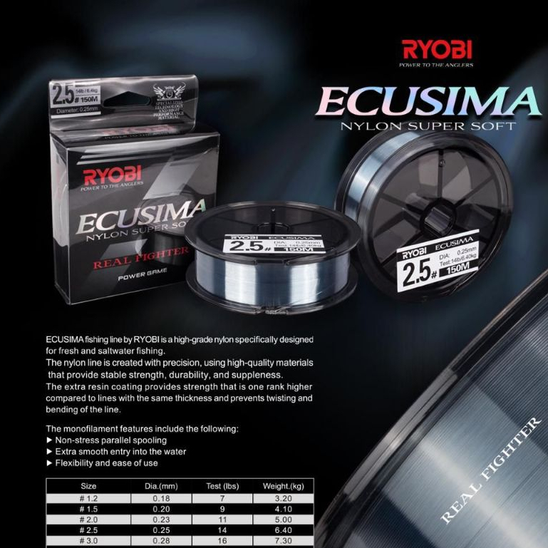 Senar Ryobi Ecusima Nylon Super Soft 150 Meter