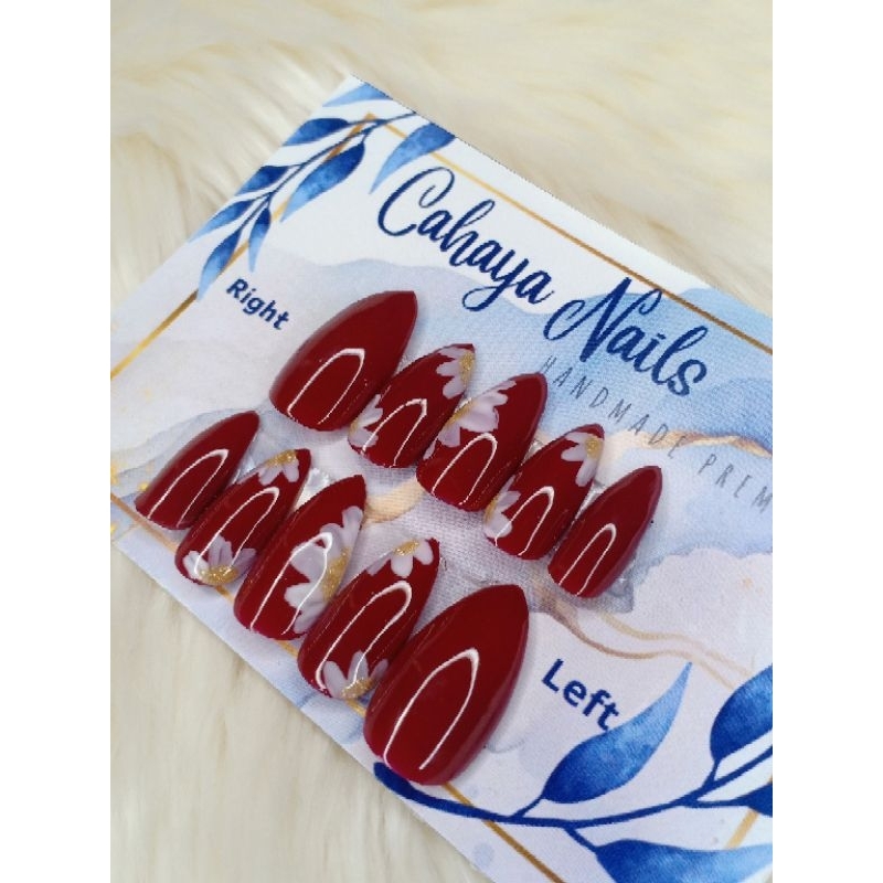 Kuku Palsu Maroon Bunga 2D