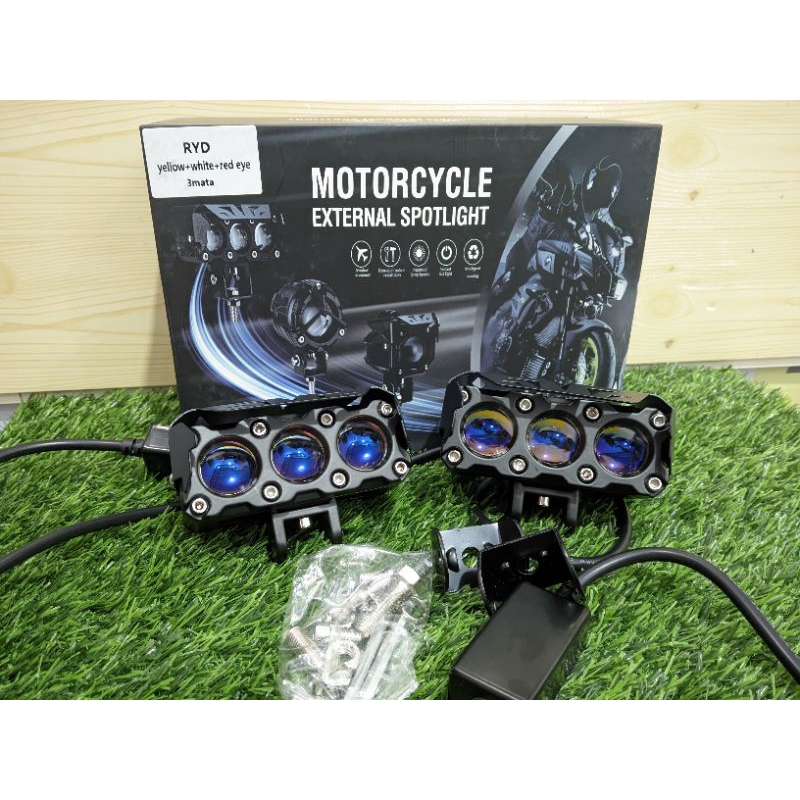 Mini PROJIE SQL 3 mata red devil ice blue sinar putih kuning 85W