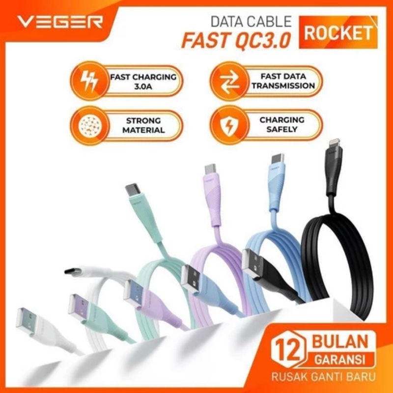 Kabel Data Veger Rocket QC 3.0 Micro USB Fast Charging Strong Data Cable